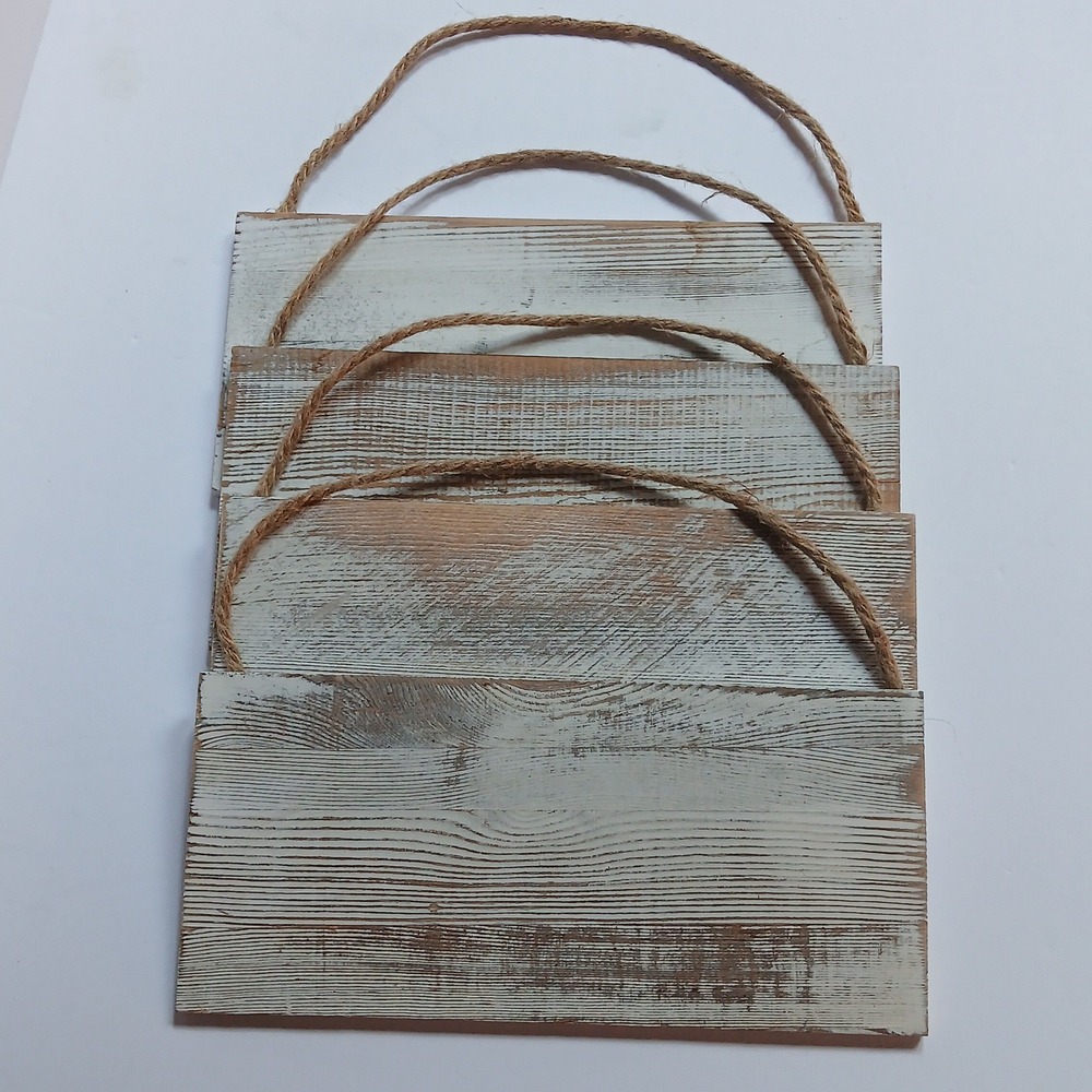 Set of 4 Rustic Whitewashed Wood Hanging Plaques 12x5.5 Farmhouse DIY Sign Blank